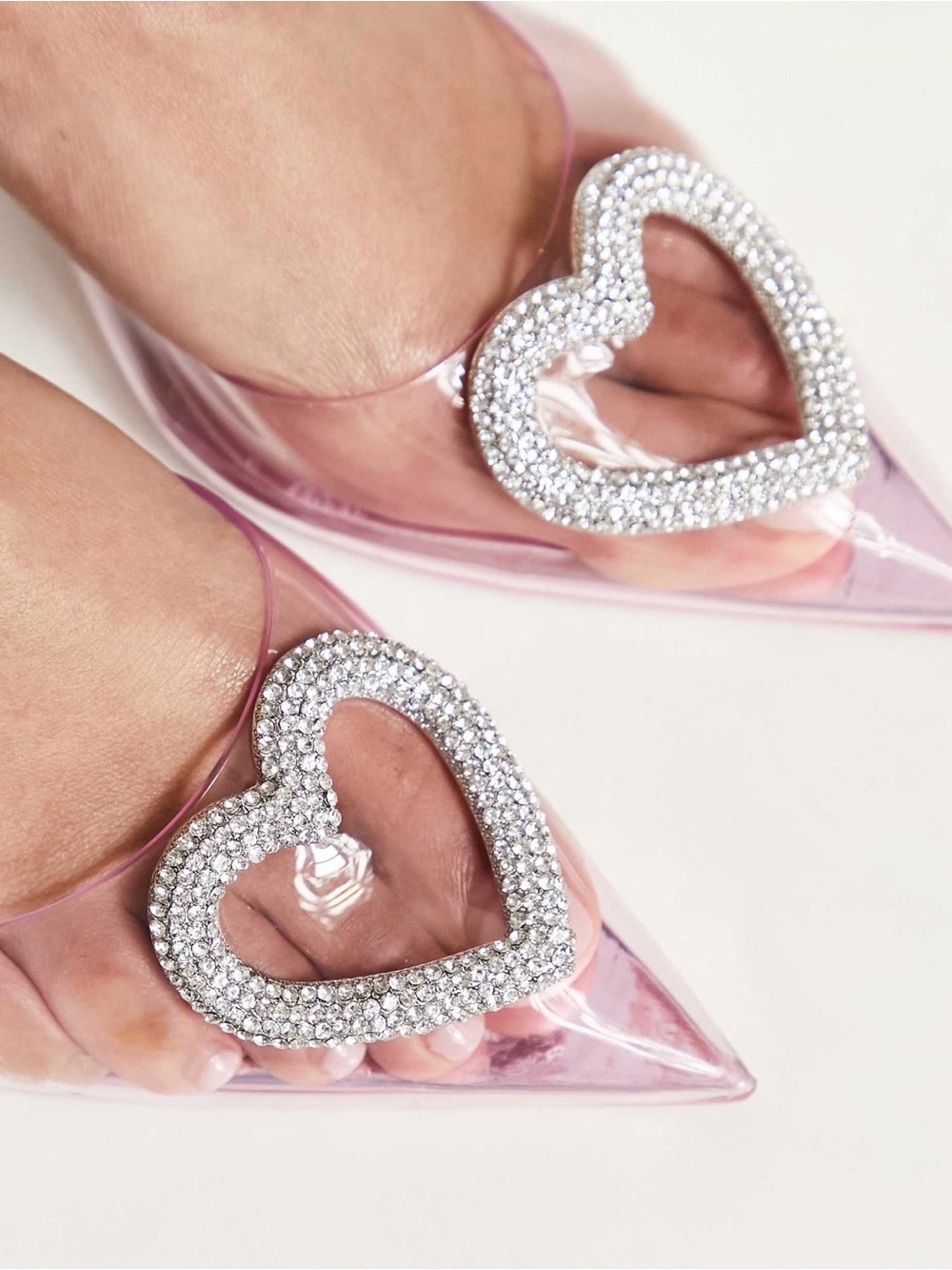 ALDO × Barbie Slingback Heels in Clear Pink with Crystal Heart Gems - Picture 6 of 11